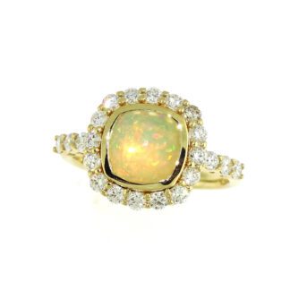 968822O Natural Ethiopian Opal & Diamond Ring in 14KT Yellow Gold