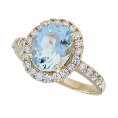 440123Q Aquamarine & Diamond Halo Ring in 14KT Yellow Gold