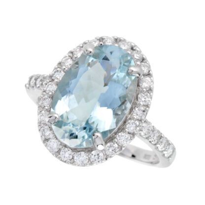 440123Q - W Aquamarine & Diamond Halo Ring in 14KT White Gold