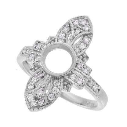 529323 Vintage Semi mount with Diamonds in 14KT White Gold