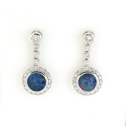 114727O-W Dangle Opal & Diamond Earrings in 14KT White Gold