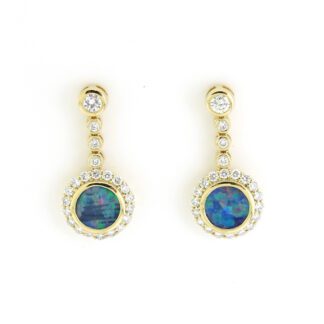 114727O Dangle Opal & Diamond Earrings in 14KT Yellow Gold