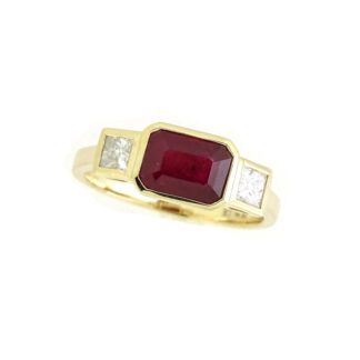 132098R Natural Ruby & Diamond Ring in 14KT Yellow Gold
