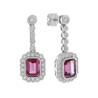 21591PT Dangle Pink Tourmaline & Diamond Earrings in 14KT White Gold