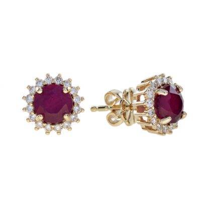 260420R-Y Classy Ruby & Diamond Earrings in 14KT Yellow Gold