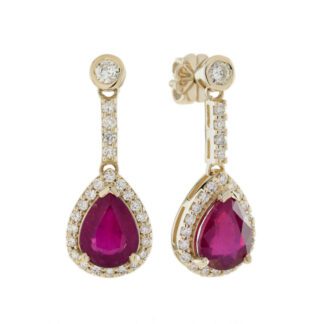 20831R Vintage Ruby & Diamond Dangle Earrings in 14KT Yellow Gold