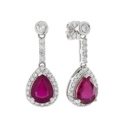 20831R-W Vintage Ruby & Diamond Dangle Earrings in 14KT White Gold