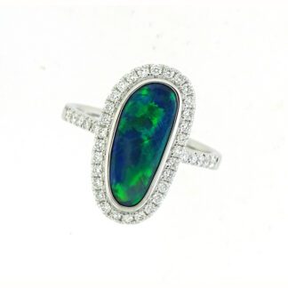113277O Free Form Black Opal & Diamond Ring in 14KT White Gold