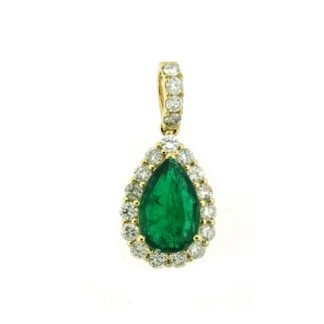 124602E Rich Emerald & Diamond Pendant in 14KT Yellow Gold