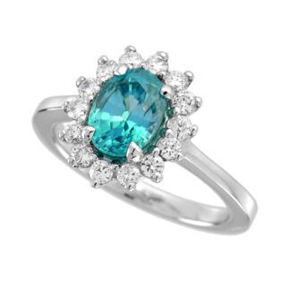 4591BZ Princess Blue Zircon & Diamond Ring in 14KT White Gold