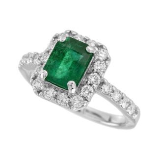 4653E Classic Emerald & Diamond Halo Ring in 14KT White Gold