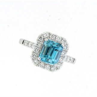 879019BZ Blue Zircon & Diamond Ring in 14KT White Gold
