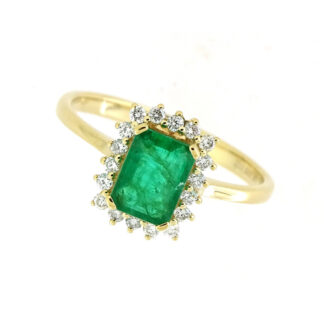 888519E Classic Emerald & Diamond Ring in 14KT Yellow Gold