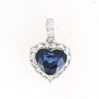 93513S Heart Sapphire & Diamond Pendant in14KT White Gold