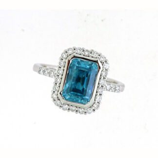 979423BZ Unique Blue Zircon & Diamond Ring in 14KT White Gold