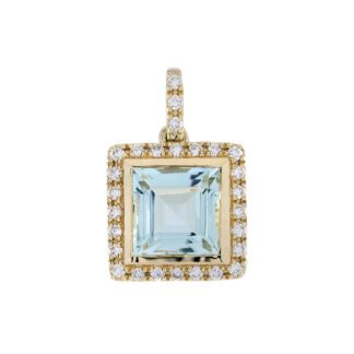 02522Q Bezel Set Aquamarine & Diamond Pendant in 14KT Yellow Gold