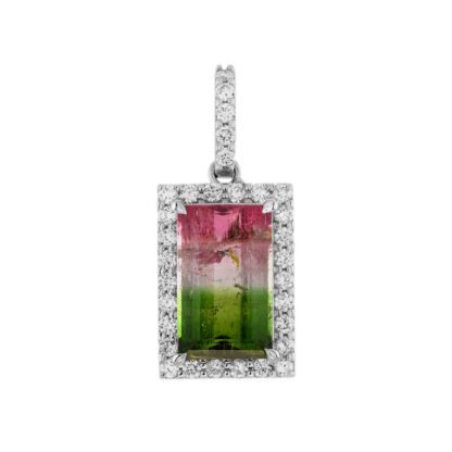 02582WT Watermelon Tourmaline & Diamond Pendant in 14KT White Gold