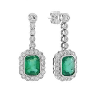 21591E Dangle Emerald & Diamond Earrings in 14KT White Gold