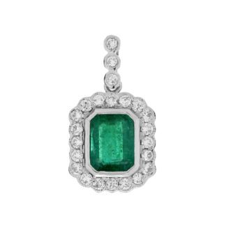 21592E Vintage Emerald & Diamond Pendant in 14KT White Gold