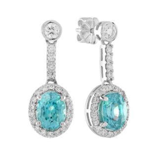 21731BZ Blue Zircon & Diamond Dangle Earrings in 14KT White Gold