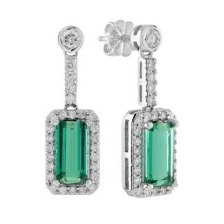 217321GT Green Tourmaline & Diamond Earrings in 14KT White Gold