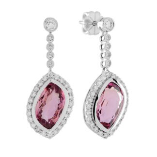 21741PT Unique Pink Tourmaline & Diamond Dangle Earrings in 14KT White Gold