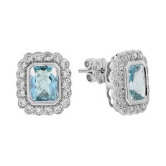 219318Q Bezel Set Aquamarine & Diamond Earrings in 14KT White Gold
