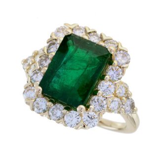 409019E Vintage Emerald & Diamond Ring in 14KT Yellow Gold