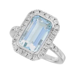 54832Q Bezel Set Aquamarine & Diamond Ring in 14KT White Gold