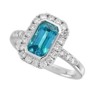 55984BZ Unique Blue Zircon & Diamond Ring Set in 14KT White Gold