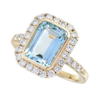 5598Q Bezel Set Aquamarine & Diamond Ring in 14KT Yellow Gold