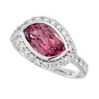 5600PT Unique Pink Tourmaline & Diamond Ring in 14KT White Gold