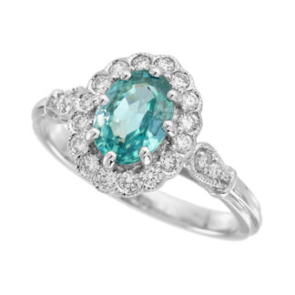 28614BZ Vintage Blue Zircon & Diamond Ring in 14KT White Gold