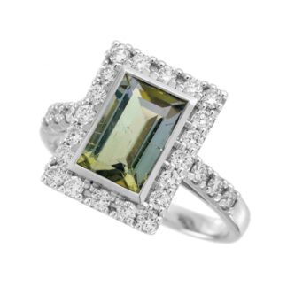 44657GT Art Deco Green Tourmaline & Diamond Ring in 14KT White Gold