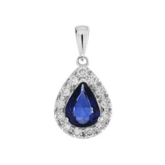 20833-2S Tear Drop Sapphire & Diamond Pendant in 14KT Gold