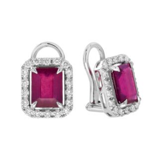 25091R Clip Ruby & Diamond Earrings in 14KT White Gold