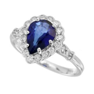 28614S Tear Drop Sapphire & Diamond Ring in 14KT White Gold