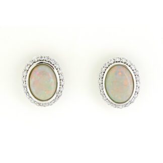 1023417O Button Earrings with Opal & Diamonds in 14KT White Gold