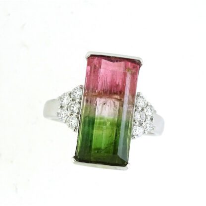 102532WT Watermelon Tourmaline & Diamond Ring in 14KT White Gold