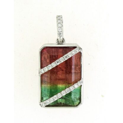 122122WT Watermelon Tourmaline & Diamond Pendant in 14KT White Gold