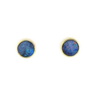 20621O Black Opal Stud Earrings in 10KT Yellow Gold