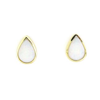 428911O White Opal Stud Earrings in 10KT Yellow Gold