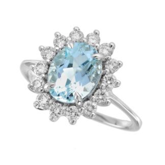 4591Q Princess Aquamarine & Diamond Ring in 14KT White Gold