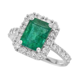 46532E Classic Emerald & Diamond Ring in 14KT White Gold