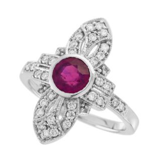 529323R Vintage Ruby & Diamond Ring in 14KT White Gold