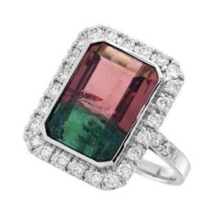 5483WT Unique Watermelon Tourmaline & Diamond Ring in 14KT Gold