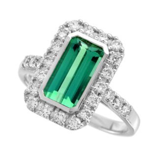 5598GT Unique Green Tourmaline & Diamond Ring in 14KT White Gold