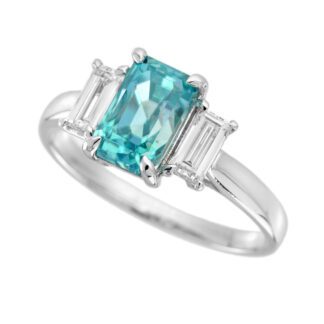 57002BZ Unique Blue Zircon & Diamond Ring in 14KT White Gold