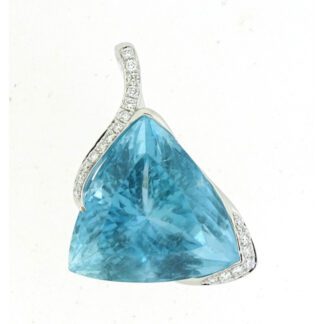 615017Q Trillion Aquamarine & Diamond Pendant in 14KT White Gold