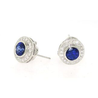 77591S-W Sapphire & Diamond Button Earrings in 14KT White Gold